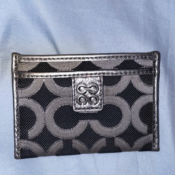 Coach Blue and Silver grey gray card holder 4 slots total - Picture 1 of 3